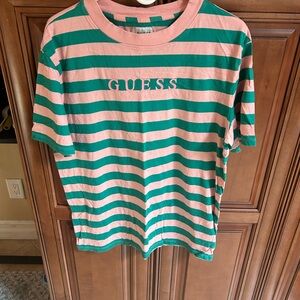 Guess Pink and Green Striped Tee